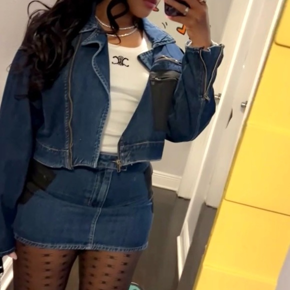 Colorblock Denim Moto skirt set - Picture 3 of 6